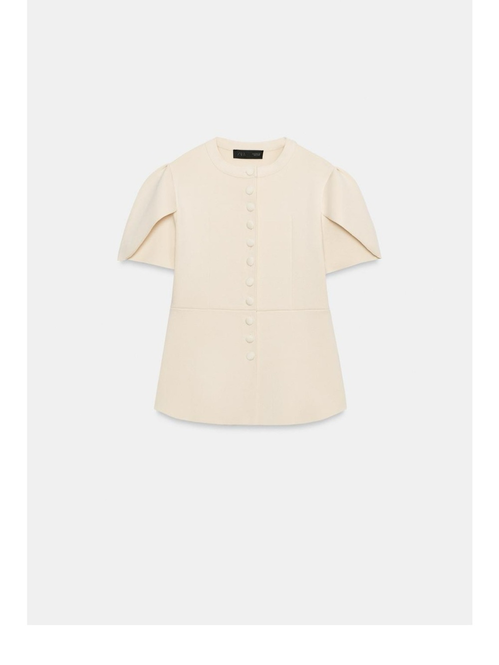 ZARA Ecru Short-Sleeve Button Front Bandage Knit cardigan - Picture 2 of 8